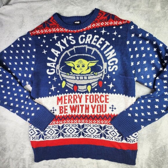 Star Wars Mens XXL Ugly Christmas Sweater The Mandalorian BABY YODA Force - Picture 1 of 9
